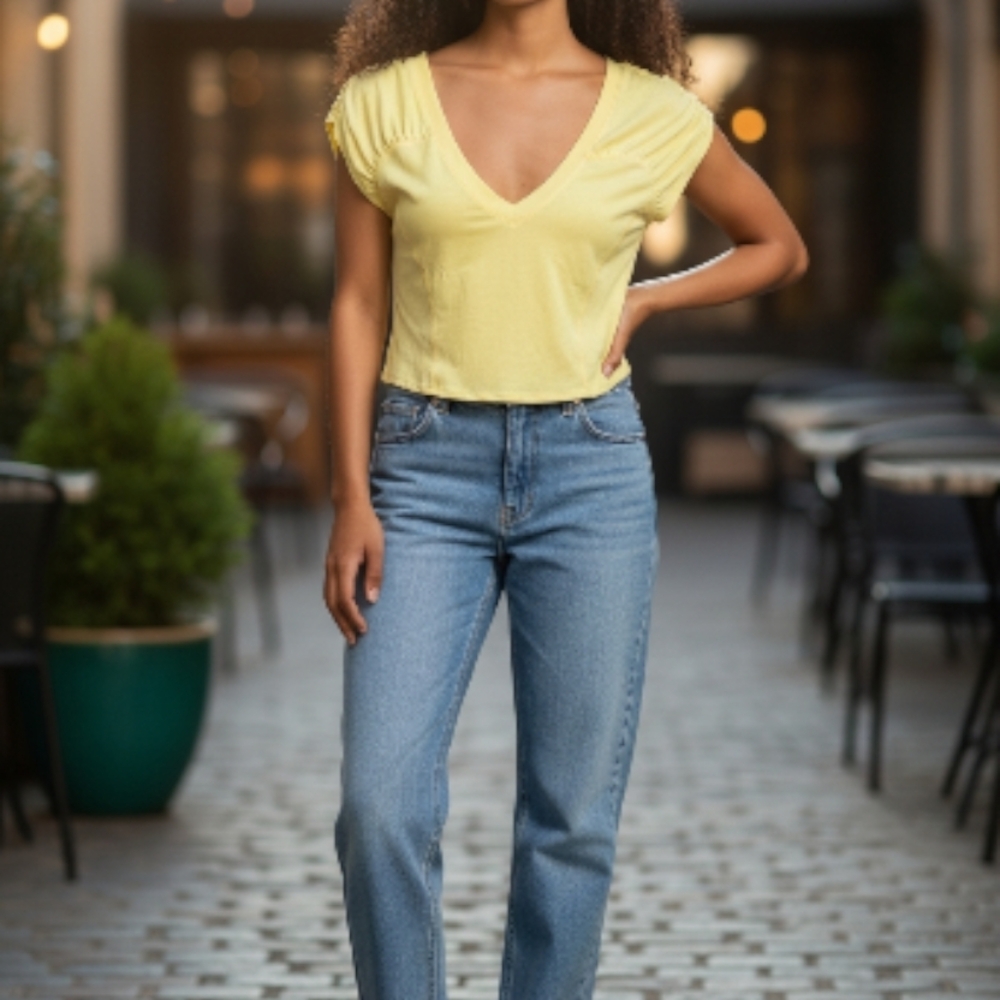 Free People Yellow Short Sleeve Tee